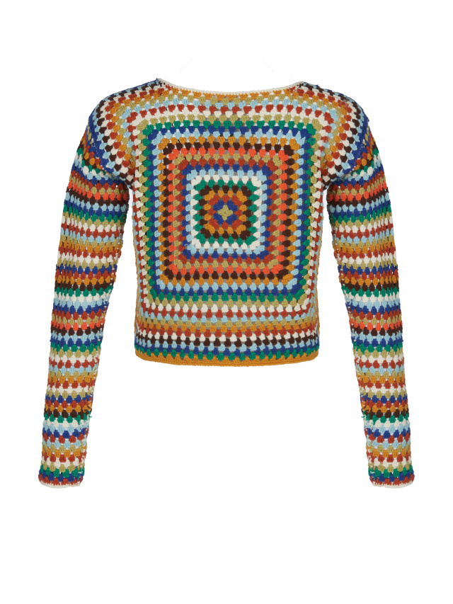 Разноцветный хлопковый свитер в технике кроше, 2