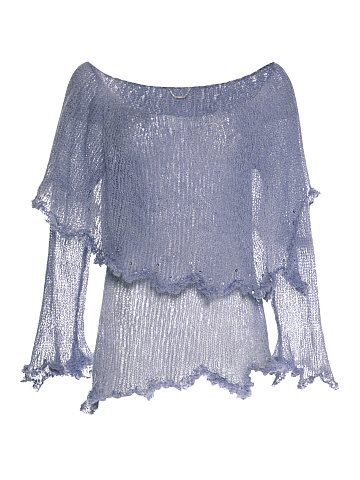 Синий свитер из мохера с открытыми плечами, 1