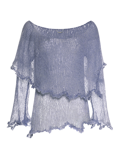 Синий свитер из мохера с открытыми плечами, 1