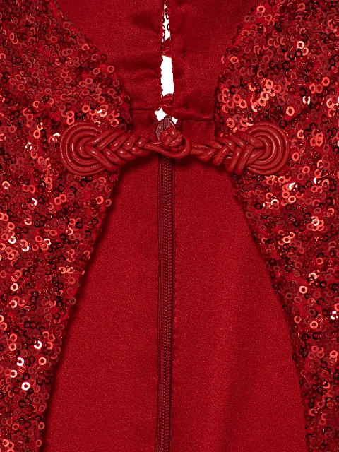 Красное платье-миди в пайетках с открытыми плечами, 5