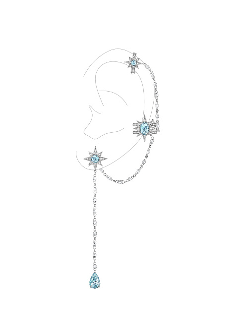 Длинные серьги с каффом из белого золота с аквамаринами, 1 Длинные серьги с каффом из белого золота с аквамаринами, 1