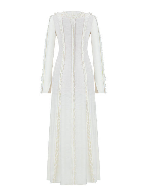 Белое шерстяное платье-миди с рюшами, 2