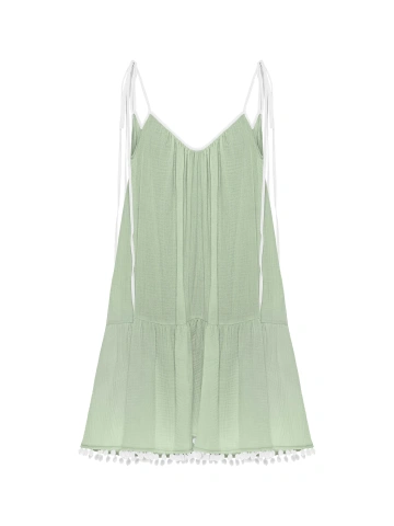Зеленое платье-мини из муслина с открытой спиной, 1
