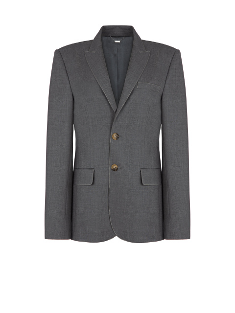 Серый однобортный жакет из шерсти, 1