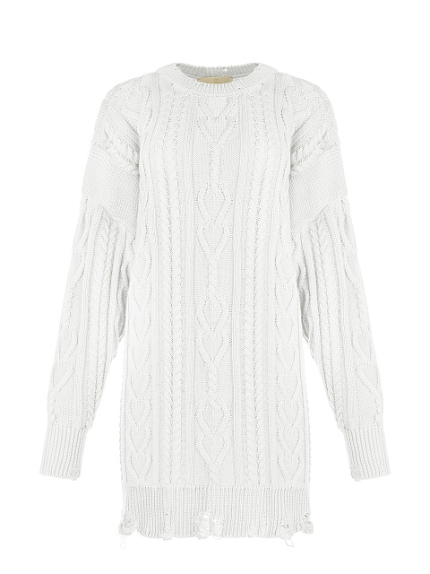 Белое вязаное платье-свитер с косами, 1 Белое вязаное платье-свитер с косами, 1