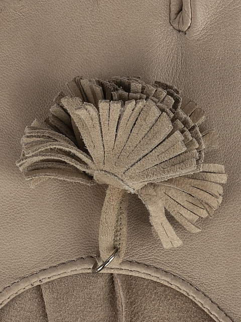 Бежевые перчатки из кожи с кисточками, 3