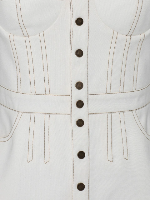 Белое платье-миди из денима с контрастными швами, 3