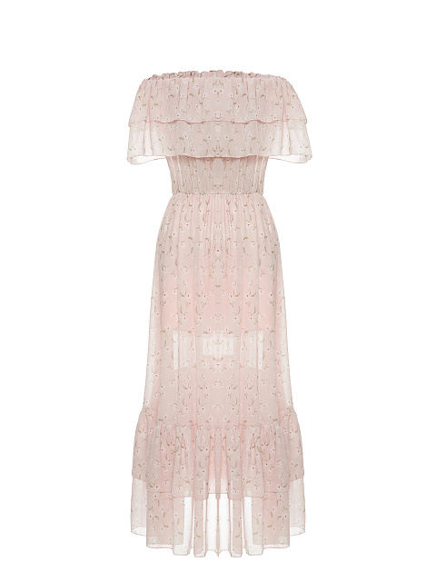 Светло-розовое шифоновое платье-миди с открытыми плечами, 2