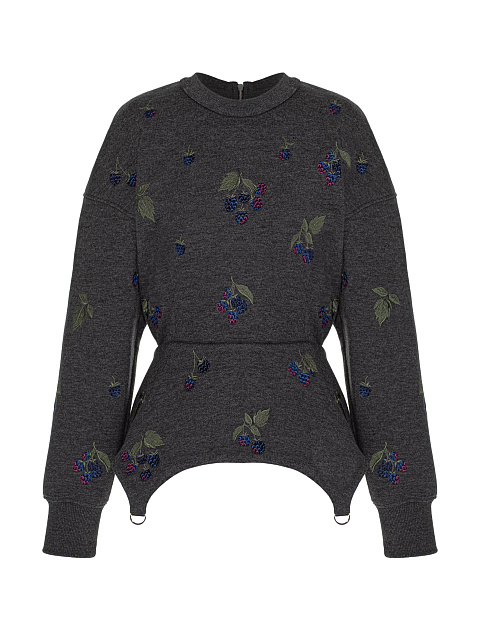 Серый свитшот с баской и вышивкой в виде ежевики, 1