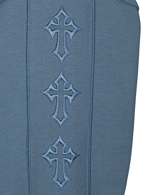Синий трикотажный костюм с вышивкой в виде крестов, 5