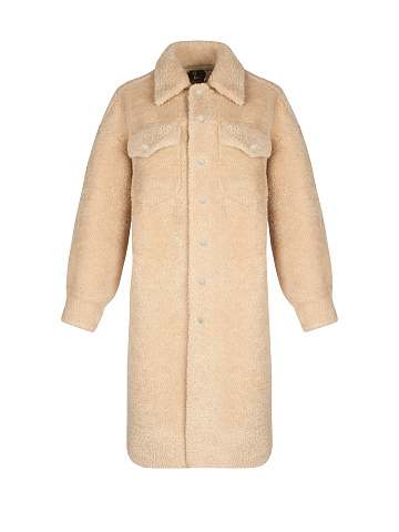 Светло-бежевое пальто-рубашка из эко-меха, 1