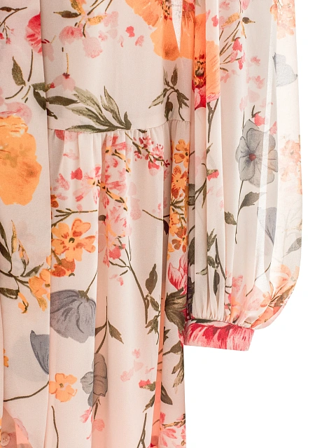 Бежевое платье-миди с крупным цветочным принтом, 4