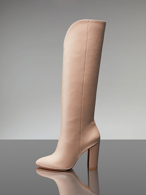 Молочные кожаные сапоги на высоком каблуке, 5 Молочные кожаные сапоги на высоком каблуке, 5