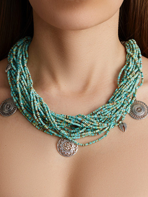 Колье с кулонами из серебра с бирюзой и фианитами, 2