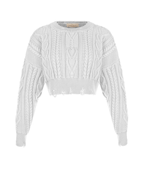 Укороченный светло-серый свитер с косами, 1 Укороченный светло-серый свитер с косами, 1