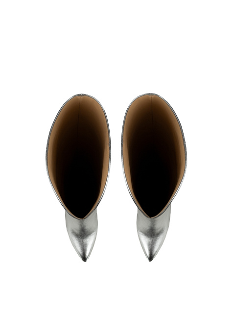 Серебряные кожаные сапоги на высоком каблуке, 4 Серебряные кожаные сапоги на высоком каблуке, 4