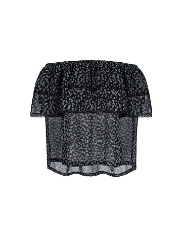 Черный шифоновый топ с открытыми плечами, 1