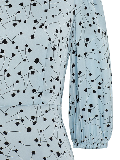 Голубое платье-миди с рукавами-фонариками и принтом, 3