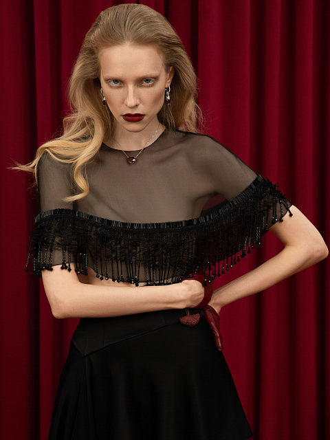 Черная пелерина из органзы с бисерной бахромой, 2 Черная пелерина из органзы с бисерной бахромой, 2