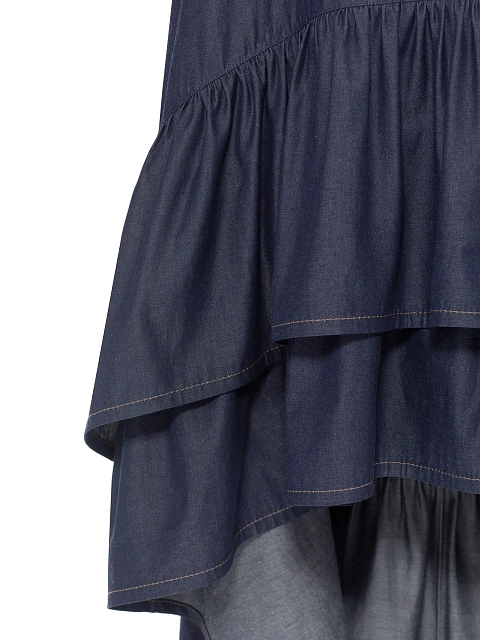 Синяя асимметричная юбка-миди из денима с воланами, 3