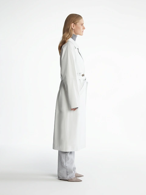 Белый двубортный тренч из кожи, 3