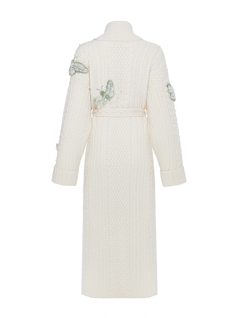 Белое вязаное пальто из кашемира с декором из меха норки, 2