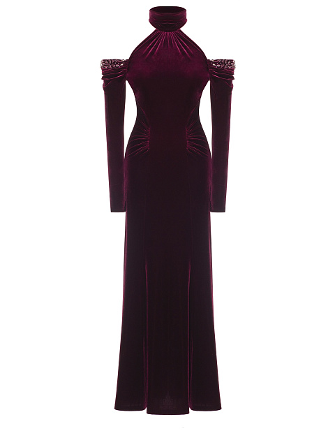 Бордовое платье-макси из бархата с кристаллами Swarovski, 1