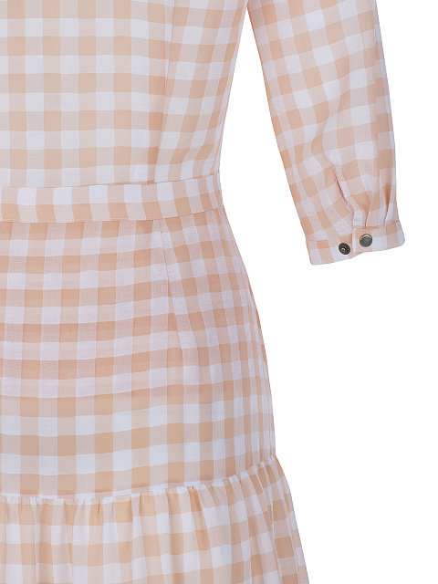 Персиковое платье-макси из тонкого шифона в клетку, 4