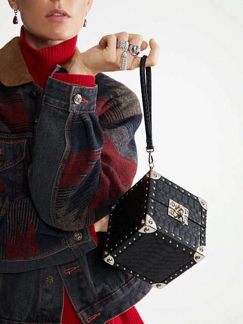 Черная сумка-куб из кожи питона, 14