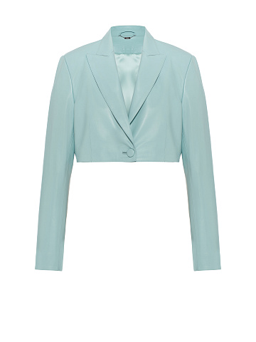 Голубой укороченный жакет из кожи, 1