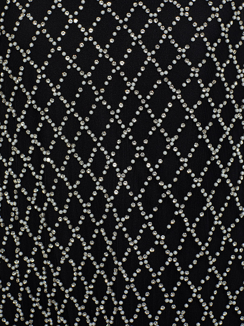 Черное платье-мини с боа и кристаллами, 4