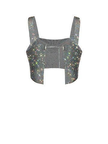 Черный укороченный топ с цветными стразами, 2