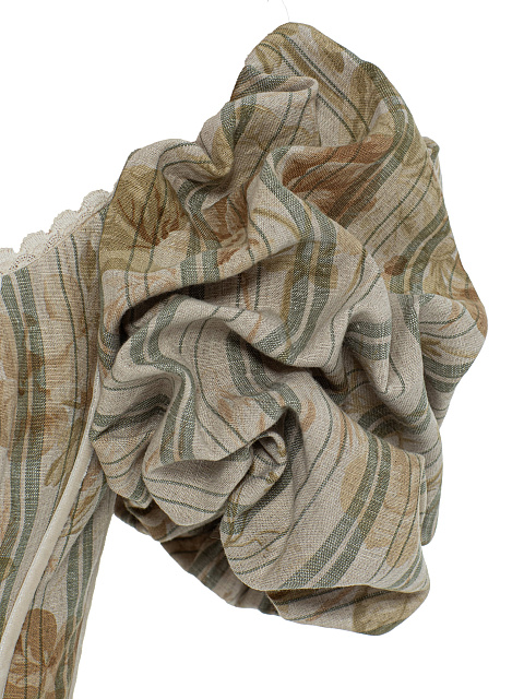 Бежевое льняное платье-мини с цветочным принтом, 4