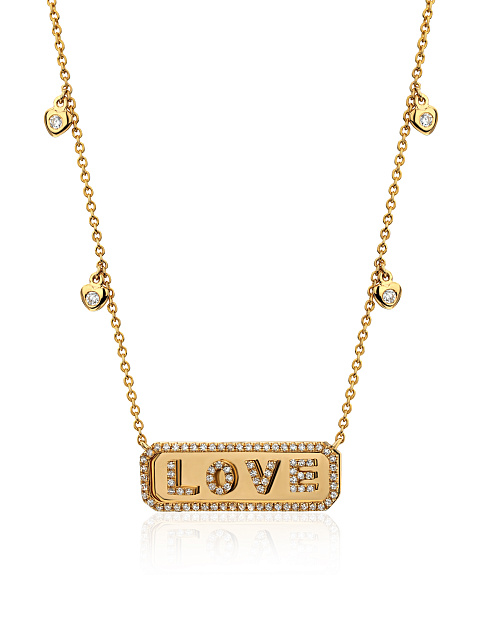 Колье с кулоном Love из желтого золота с бриллиантами, 1
