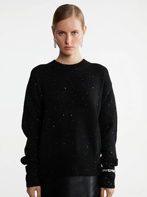 Черный пуловер с люрексом и пайетками, 2 Черный пуловер с люрексом и пайетками, 2