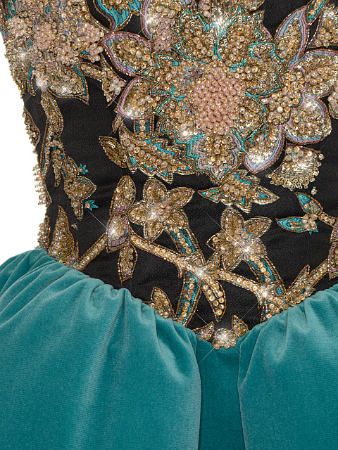 Платье-мини из бархата и жаккарда с цветочной вышивкой, 3