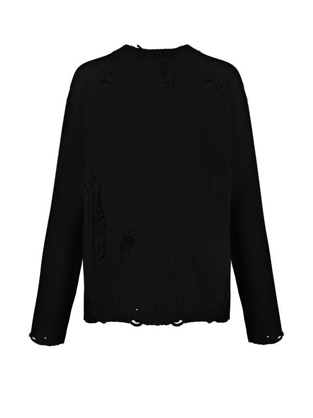 Черный хлопковый свитер с дырками, 2