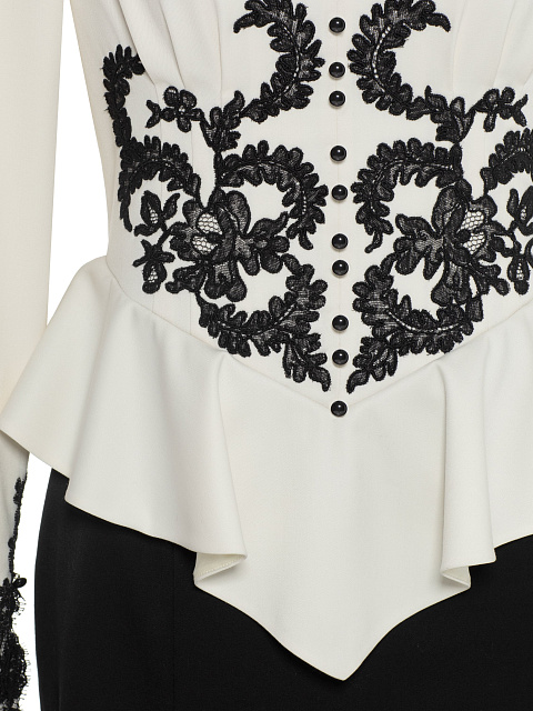 Черно-белое платье-миди с баской, 10 Черно-белое платье-миди с баской, 10