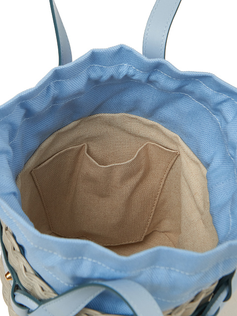 Плетеная сумка-ведро с голубой кожаной отделкой, 4