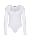 Боди с длинным рукавом белого цвета, глубокий вырез  Боди с длинным рукавом белого цвета, глубокий вырез