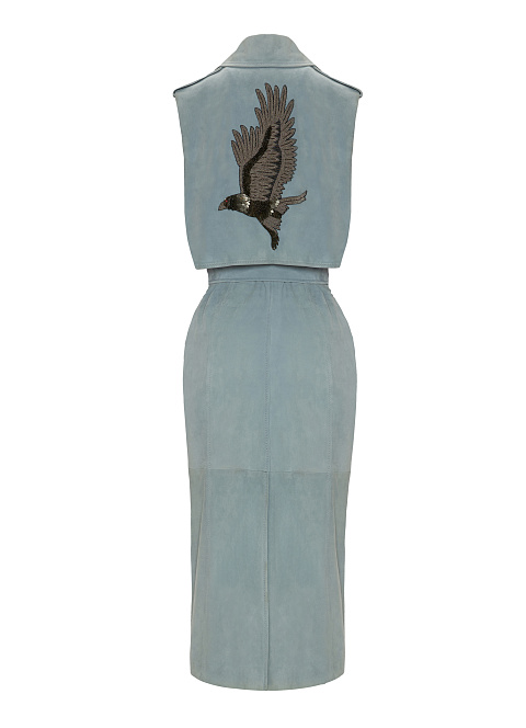 Голубой двубортный тренч без рукавов, 2