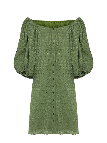 Зеленое платье-миди из хлопка, 1
