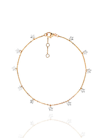 Браслет на лодыжку из серебра с позолотой с фианитами в огранке "Звезда", 1 Браслет на лодыжку из серебра с позолотой с фианитами в огранке "Звезда", 1