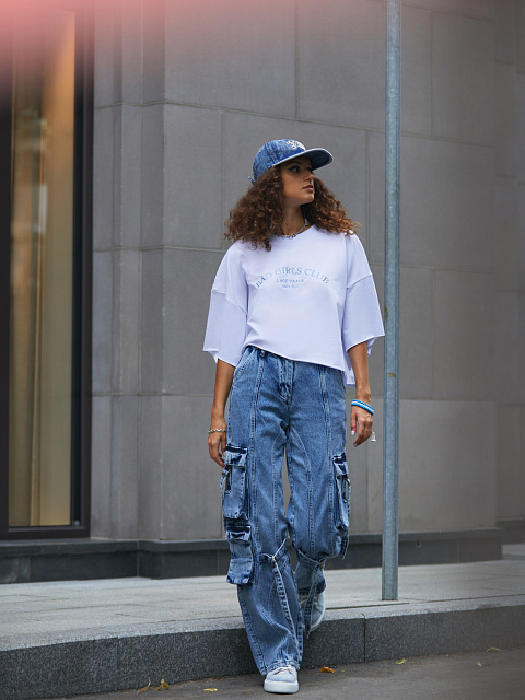 Синие джинсы-карго с ремнями, 10 Синие джинсы-карго с ремнями, 10