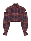 Рубашка укороченная бордовая в клетку с разрезами на плечах