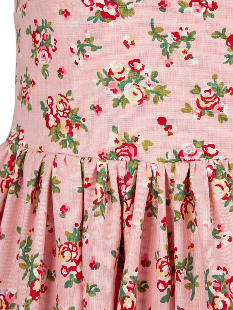 Розовое хлопковое платье-миди с цветочным принтом, 3