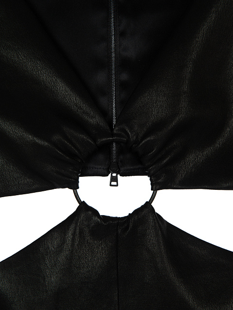 Черное платье-мини из кожи c фигурным вырезом, 4