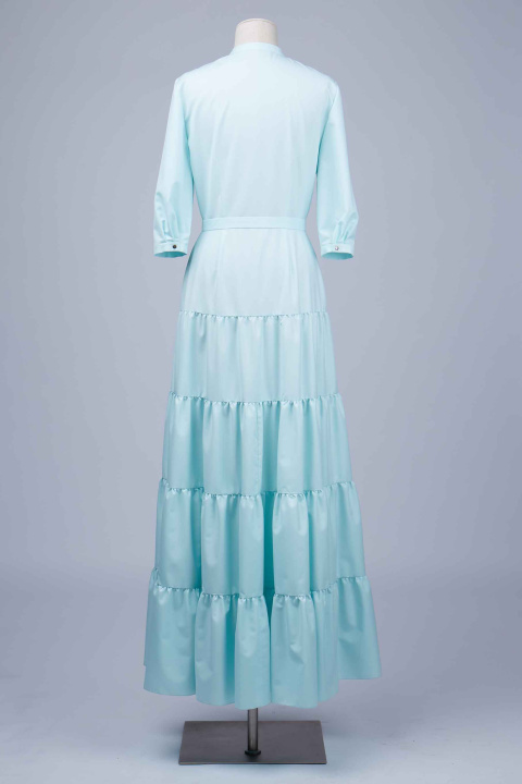 Платье из мятной вискозы, отрезное по бедрам, четыре яруса, лиф со складками, кнопки, 1