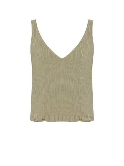 Вязаный комплект цвета хаки из кардигана, топа и брюк, 4