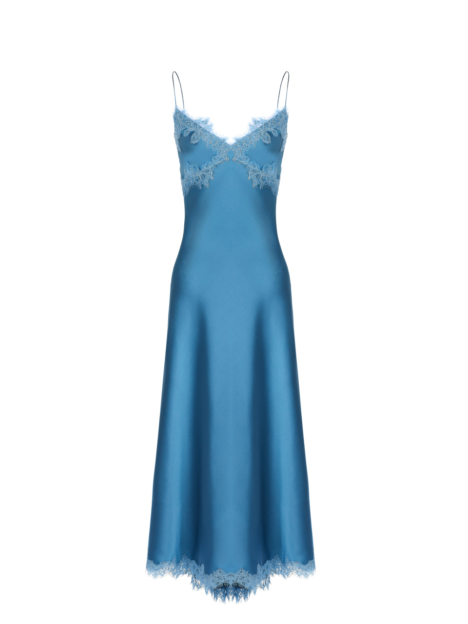 Голубое платье-миди из шелка с кружевом, 1